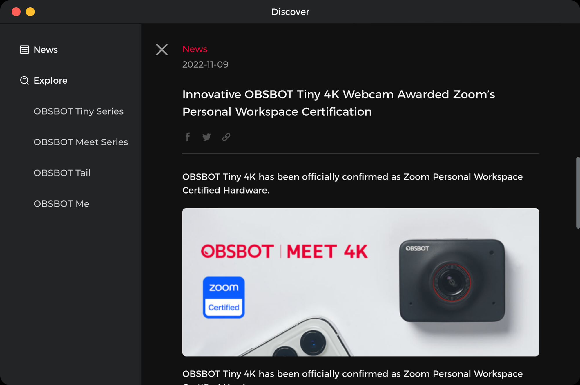 OBSBOT WebCam software Discover