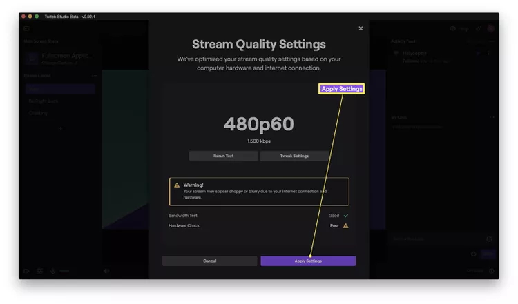 twitch bitrate apply setting
